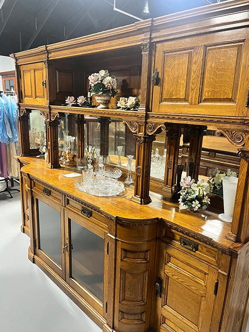 Oak Side Buffet Antique Oak Two Piece Side Buffet - Image 1